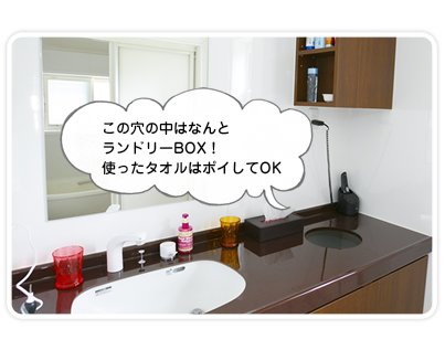 サニタリーの穴。これはランドリーボックス。使ったらポイしてOK